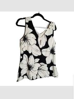 Talbots Primrose Floral Shell Top Women's 8 Polka Dot Bow Lined Side Zip New